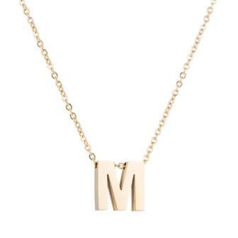 Ketting met hanger edelstaal goud - letter M