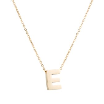 Ketting met hanger edelstaal goud - letter E