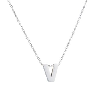 Ketting met hanger edelstaal zilver - letter V