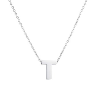 Ketting met hanger edelstaal zilver - letter T