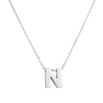 Ketting met hanger edelstaal zilver - letter N