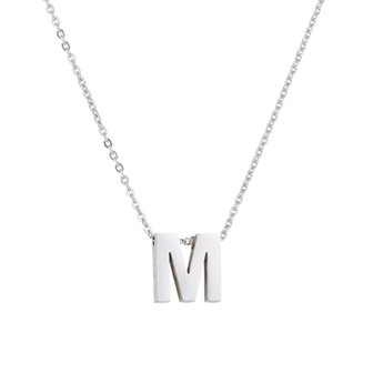 Ketting met hanger edelstaal zilver - letter M