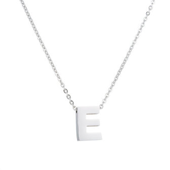 Ketting met hanger edelstaal zilver - letter E