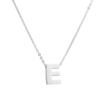 Ketting met hanger edelstaal zilver - letter E