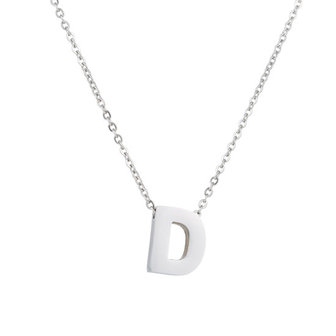 Ketting met hanger edelstaal zilver - letter D