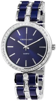 Excellanc dameshorloge met stalen band - blauw / zilver
