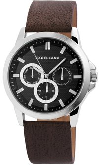 Excellanc XXL herenhorloge met lederen band - donkerbruin / zwart