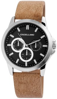 Excellanc XXL herenhorloge met lederen band - bruin / zwart