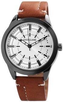 Excellanc XXL herenhorloge met lederen band - wit / bruin