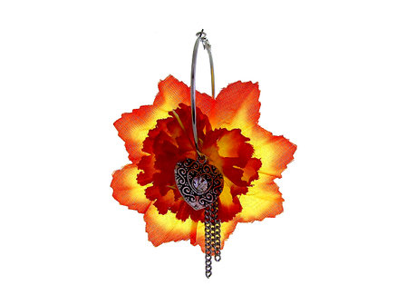 Bloem oorbel met oorsteker - rood/geel