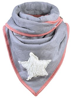 Dames driehoek sjaal met ster en teddy voering - grijs