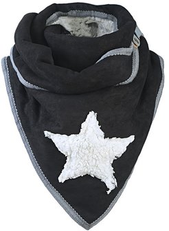 Dames driehoek sjaal met ster en teddy voering - zwart