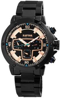 Raptor Watches herenhorloge met stalen band - zwart / ros&eacute;