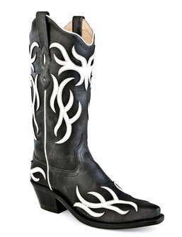 Dames western laarzen / cowboy boots echt leder - black / white