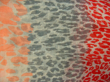 Sjaal panterprint - zalm / grijs / rood