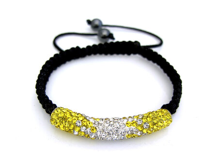 Shamballa tube armband - geel / wit