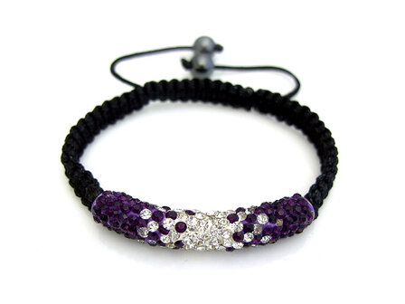 Shamballa tube armband - paars / wit