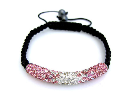 Shamballa tube armband - roze / wit