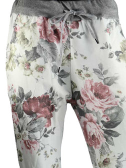 Dames comfy broek met bloemenprint - roze / wit