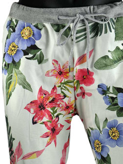 Dames comfy broek met bloemenprint - roze / groen