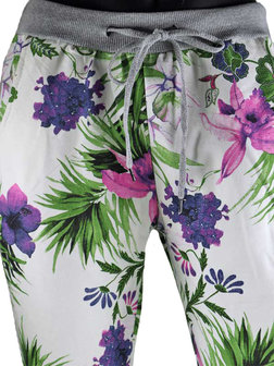 Dames comfy broek met bloemenprint - paars / groen