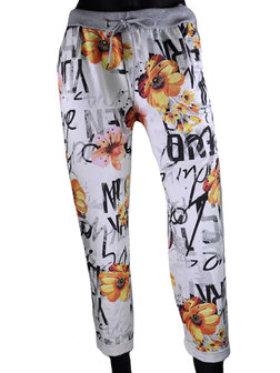 Dames comfy broek met bloemenprint - oranje / wit