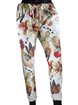Dames comfy broek met bloemenprint - rood / beige