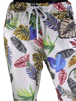 Dames comfy broek met tropical print - multicolor / wit