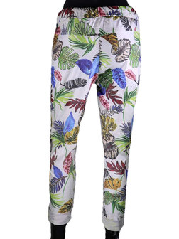 Dames comfy broek met tropical print - multicolor / wit