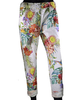 Dames comfy broek met tropical print - multicolor / wit