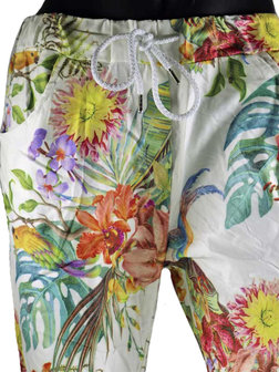 Dames comfy broek met tropical print - multicolor / wit