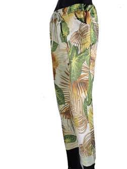 Dames comfy broek met tropical print - bruin / groen