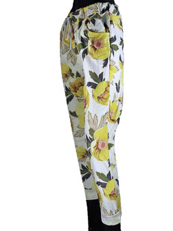 Dames comfy broek met bloemenprint - geel / wit