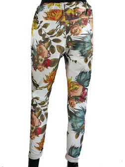 Dames comfy broek met bloemenprint - groen / wit