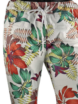 Dames comfy broek met tropical print - rood / bordeaux