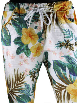 Dames comfy broek met bloemenprint - geel / wit