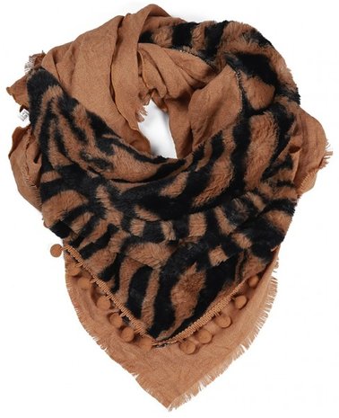 Dames imitatiebont driehoek sjaal met animalprint - camel