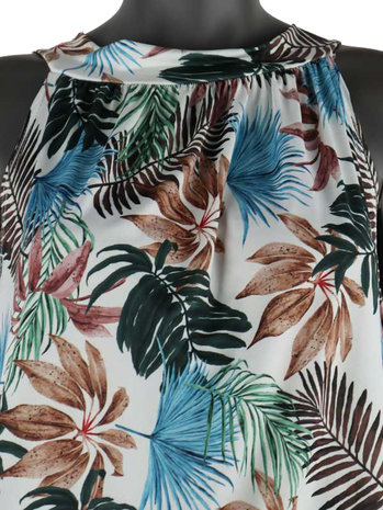 Dames mouwloze top met tropical print - wit / blauw