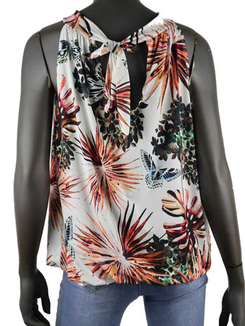 Dames mouwloze top met tropical print - wit / oranje