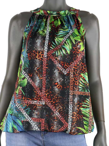 Dames mouwloze top met tropical print - zwart / panter