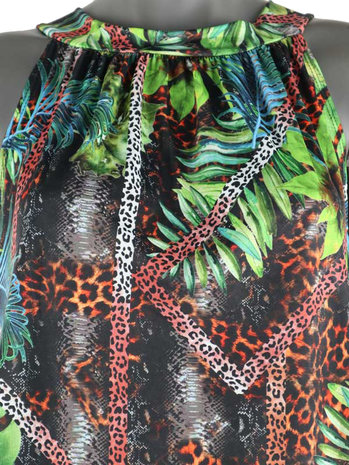 Dames mouwloze top met tropical print - zwart / panter