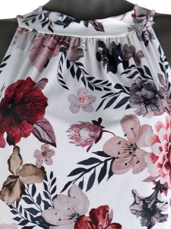 Dames mouwloze top met bloemen print - wit / roze