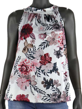 Dames mouwloze top met bloemen print - wit / roze