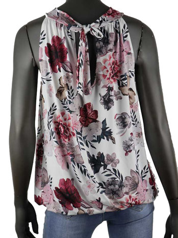 Dames mouwloze top met bloemen print - wit / roze