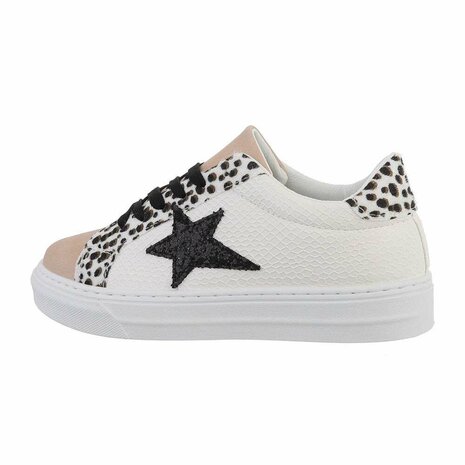 Vuiligheid Hubert Hudson Manier Dames sneakers / lage gympen met ster - wit / panterprint - Lunamex Jewelry  & Fashion