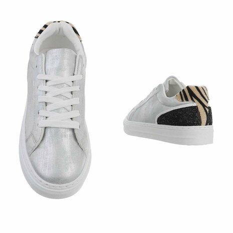 Dames sneakers / lage gympen - zilver / zebraprint