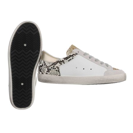 Dames sneakers / lage gympen met ster - goud / slangenprint