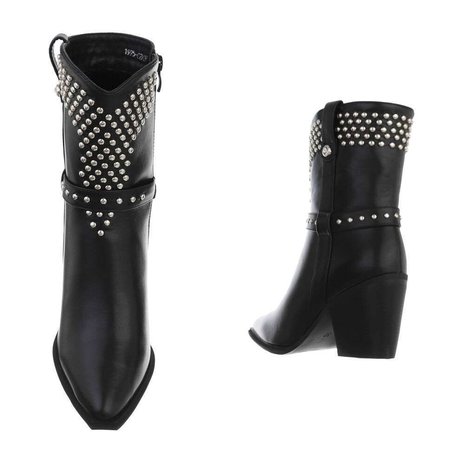 Dames cowboy enkellaarzen / western laarsjes met studs - zwart