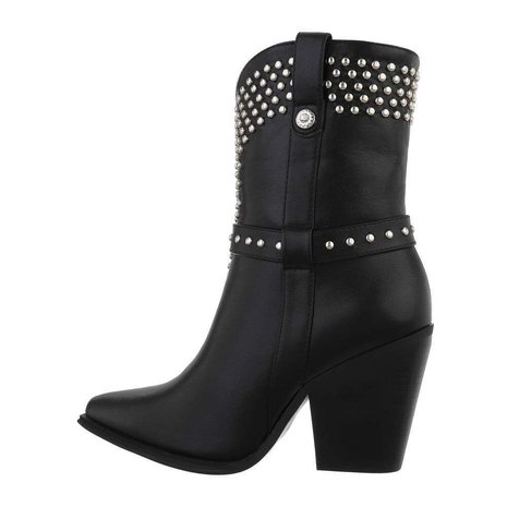 Dames cowboy enkellaarzen / western laarsjes met studs - zwart