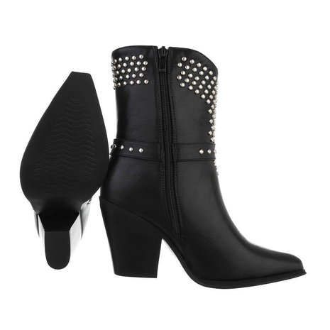 Dames cowboy enkellaarzen / western laarsjes met studs - zwart